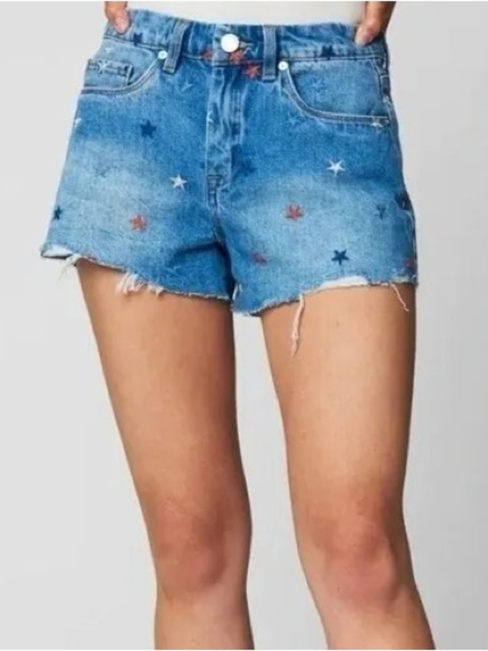 Blank NYC Star Embroidered High-Rise Denim Shorts - Born In The USA